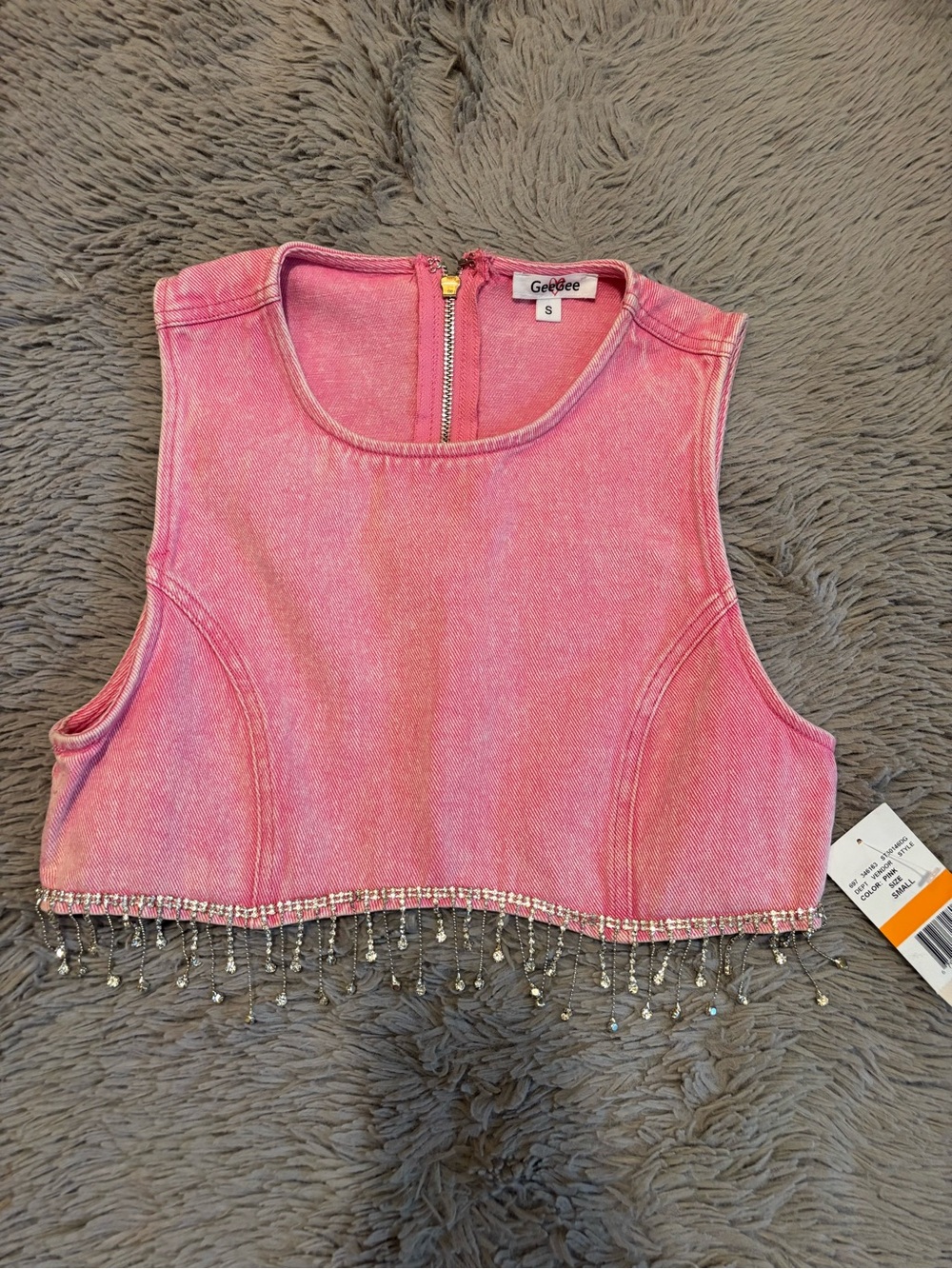 NWT GeeGee Nashville Dolly Western Pink Denim bling bejeweled Crop top  small